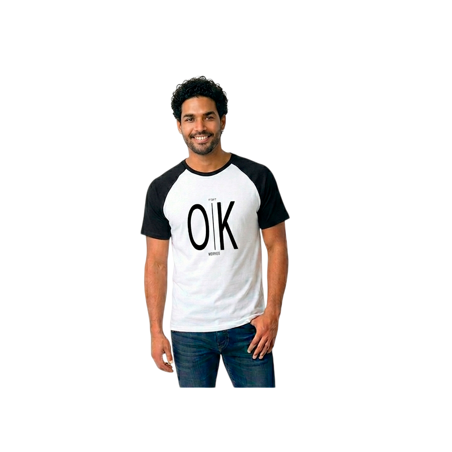 Camiseta hombre blanca con mangas negras OK