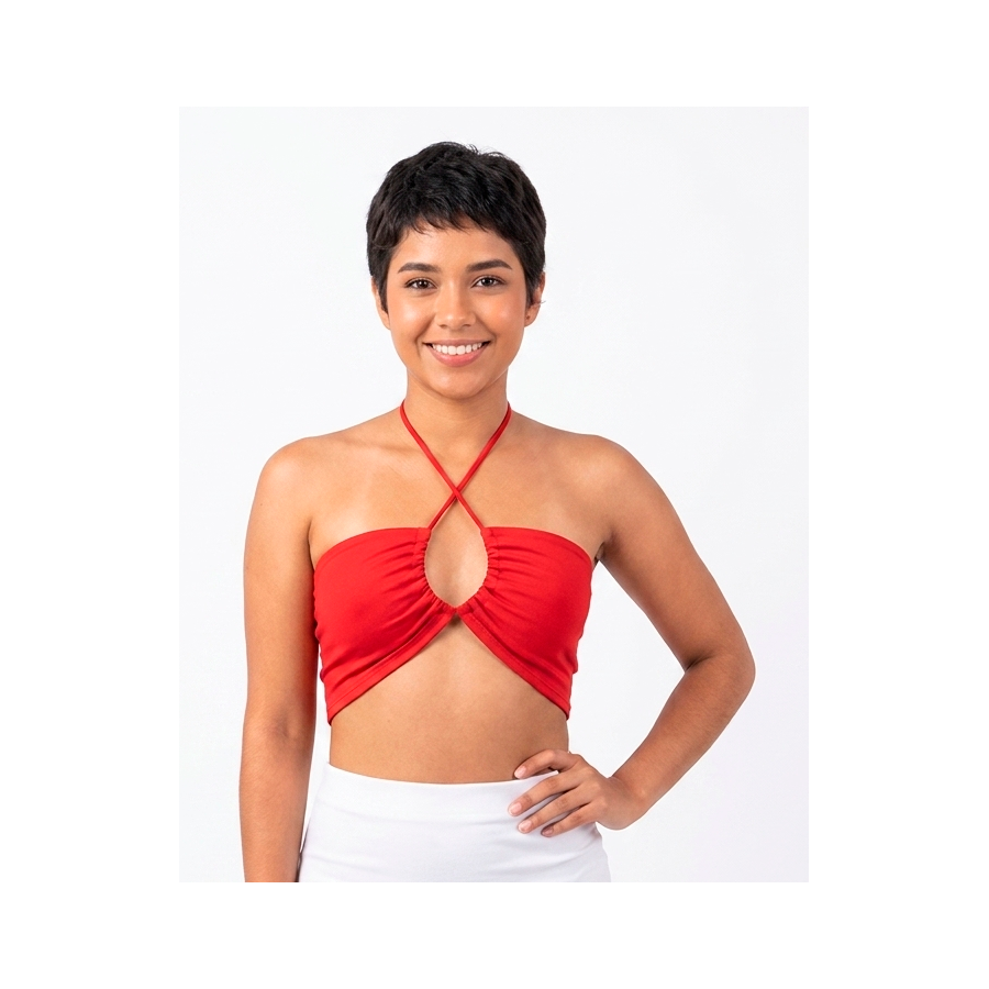 Blusa roja de tiras para sujeción en el cuello
