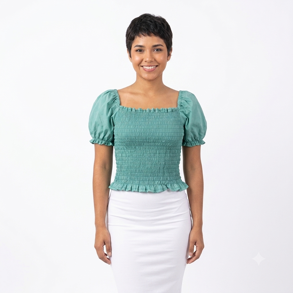 Blusa mujer verde mangas bombachas