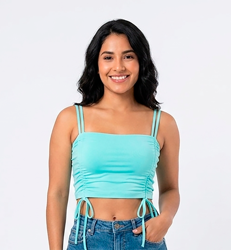 Blusa mujer corta de tiras color azul marino