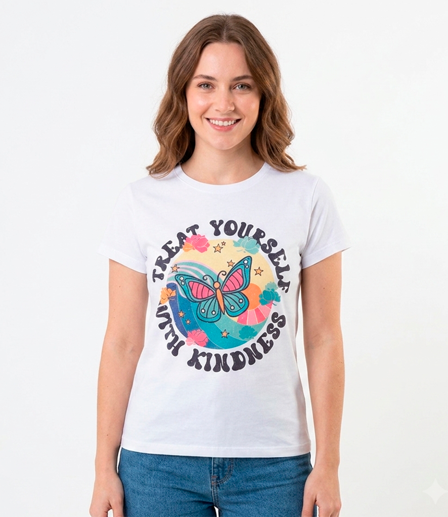 Camiseta blanca Treat yourself with kindness