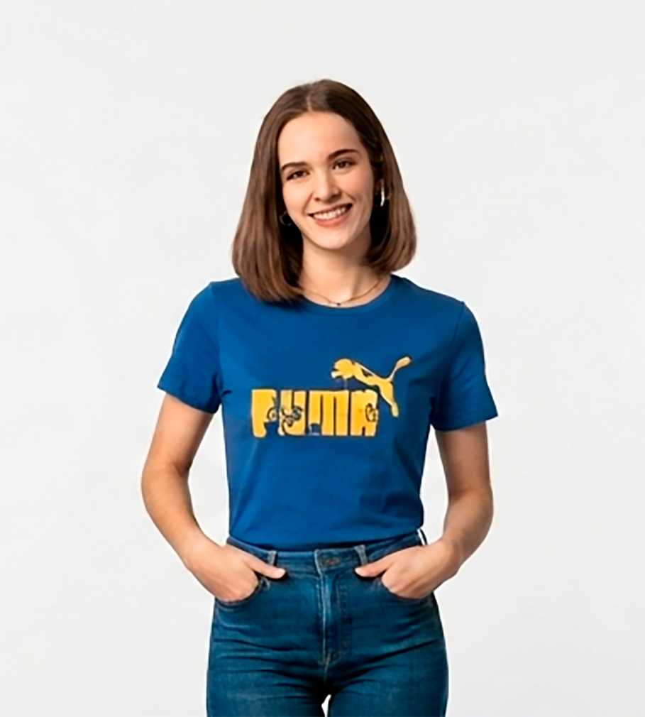 camiseta mujer, azul, Puma amarillo