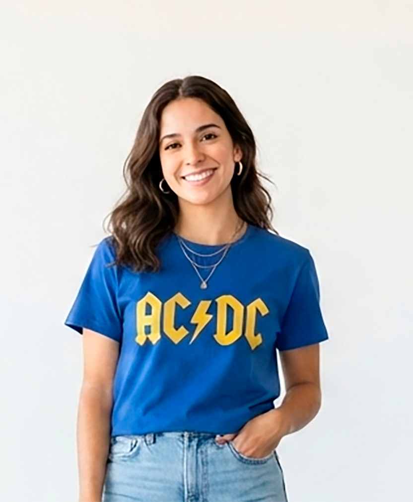 Camiseta mujer, azul, Logo banda de rock AC/DC