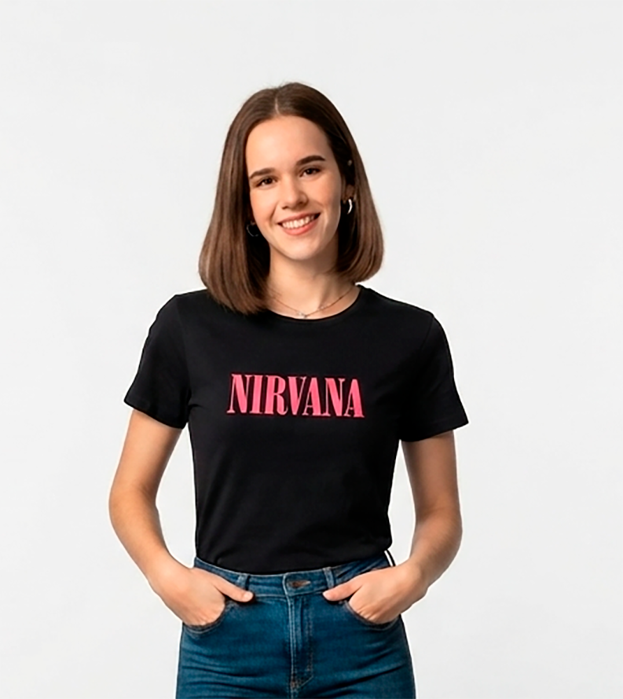 Camiseta mujer, negra , nirvana