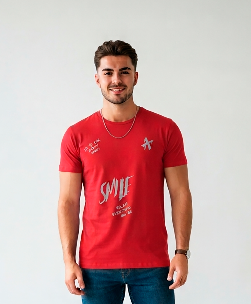 Camiseta Hombre, roja, Smile and relax everything will be