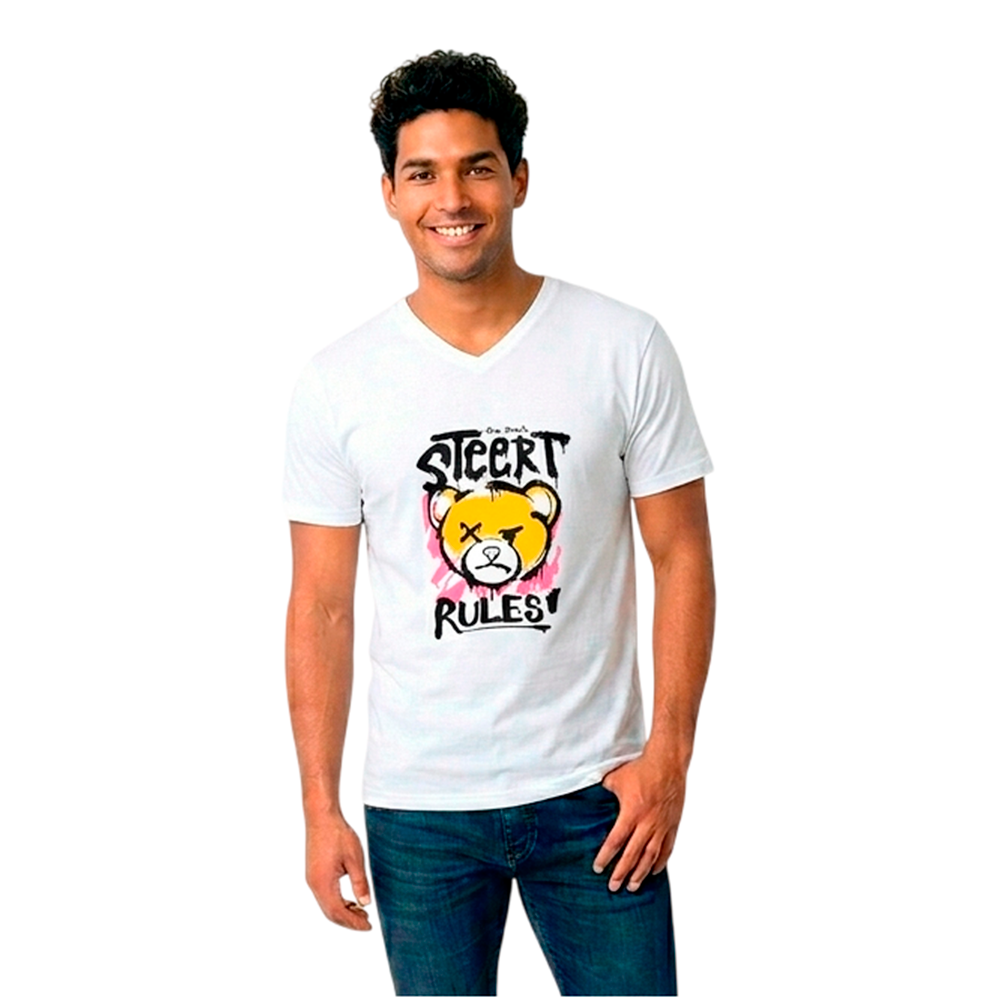 Camiseta hombre, blanca, mangas cortas, algodón, estampada DTF, The back steert rules