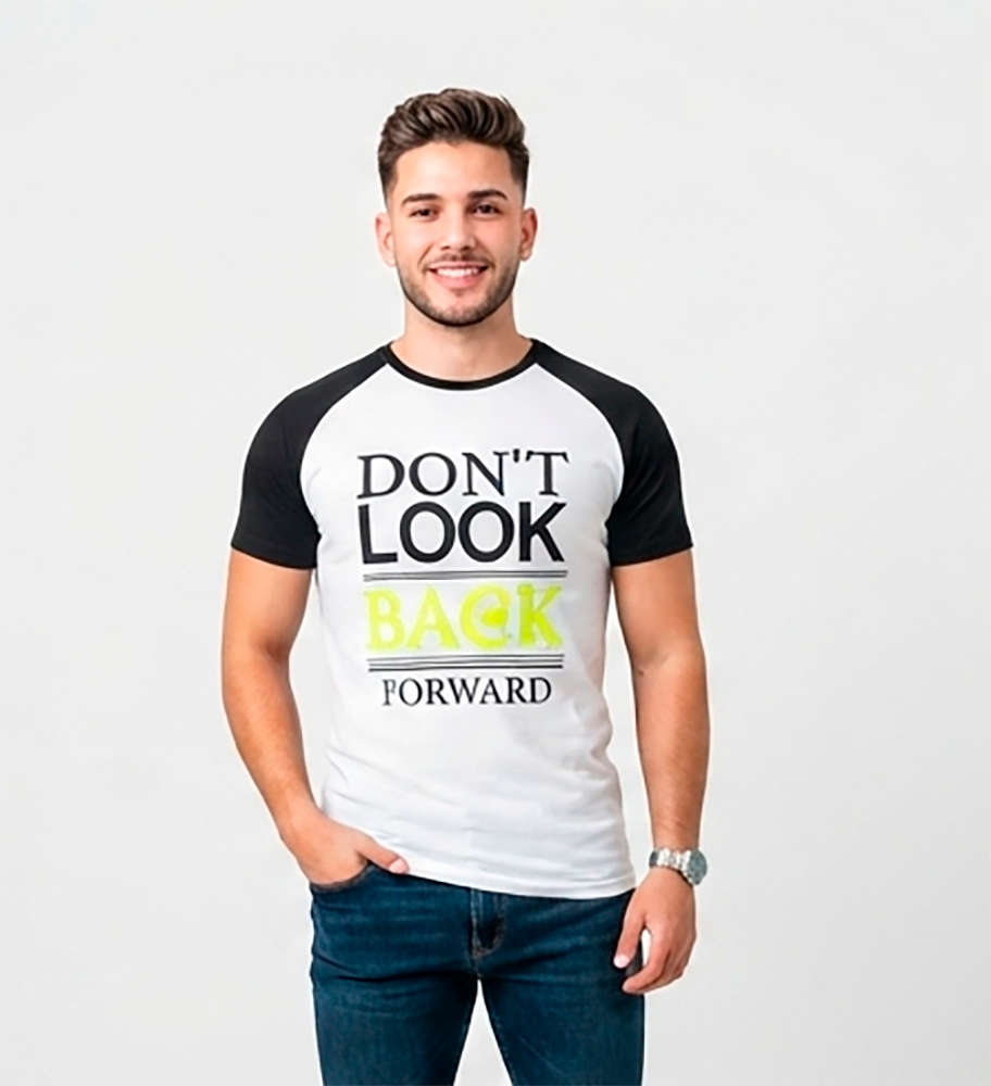 Camiseta hombre blanca mangas negras Don’t look back