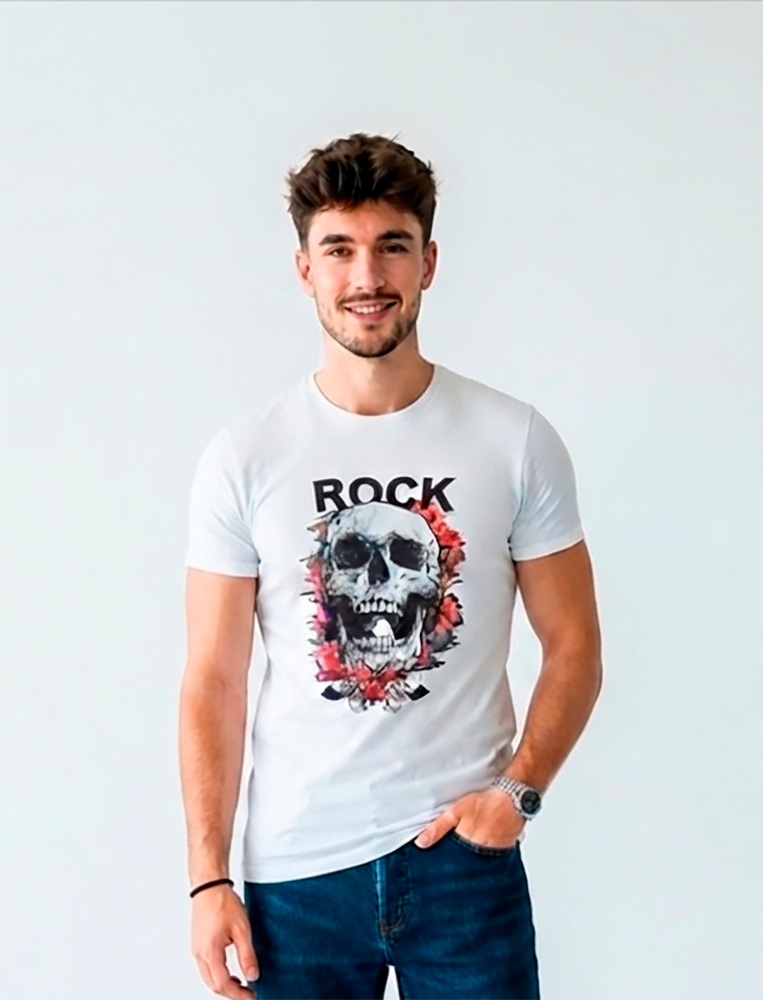 Camiseta hombre blanca Calavera Rock