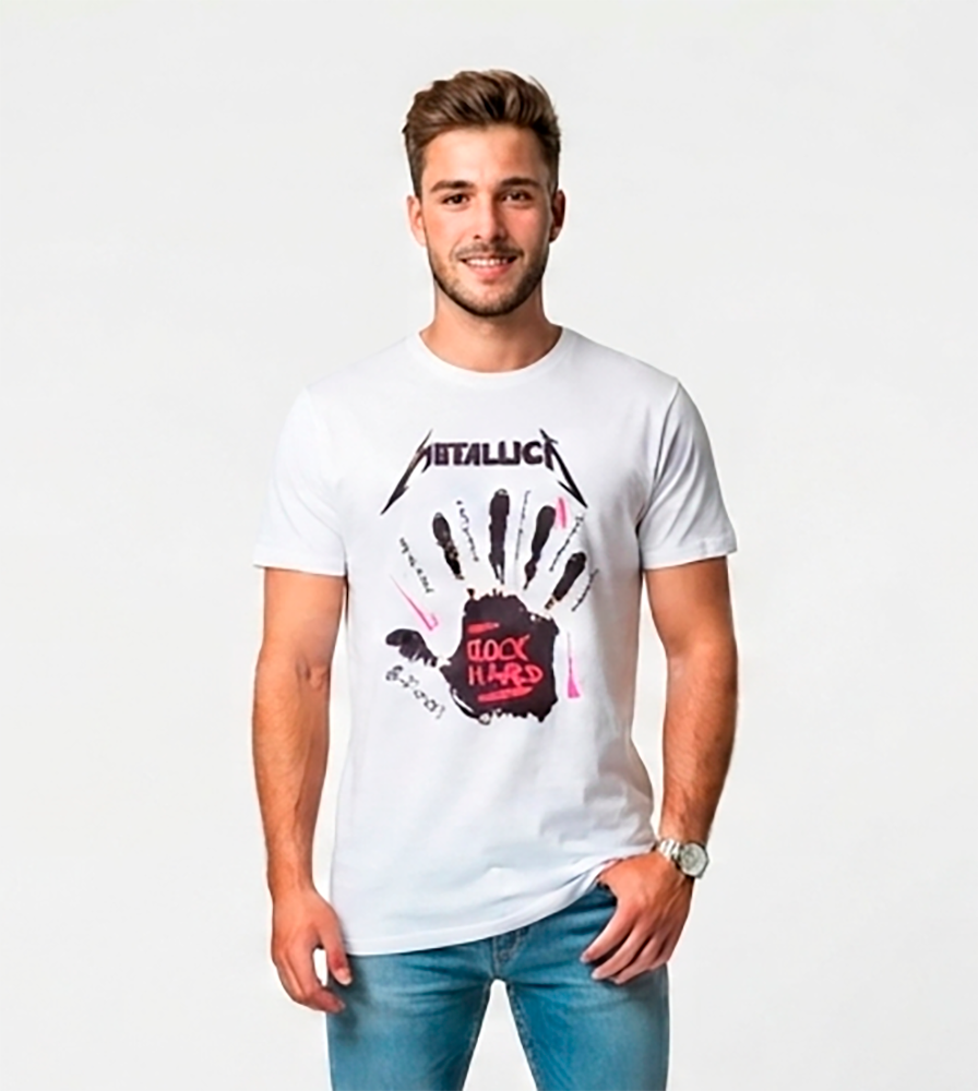 Camiseta hombre blanca Mano Banda de Rock Metalica