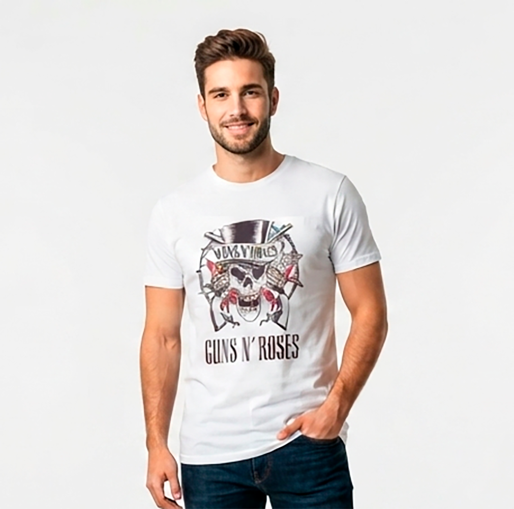 Camiseta hombre blanca con el logo de la banda de Rock Guns N’ Roses
