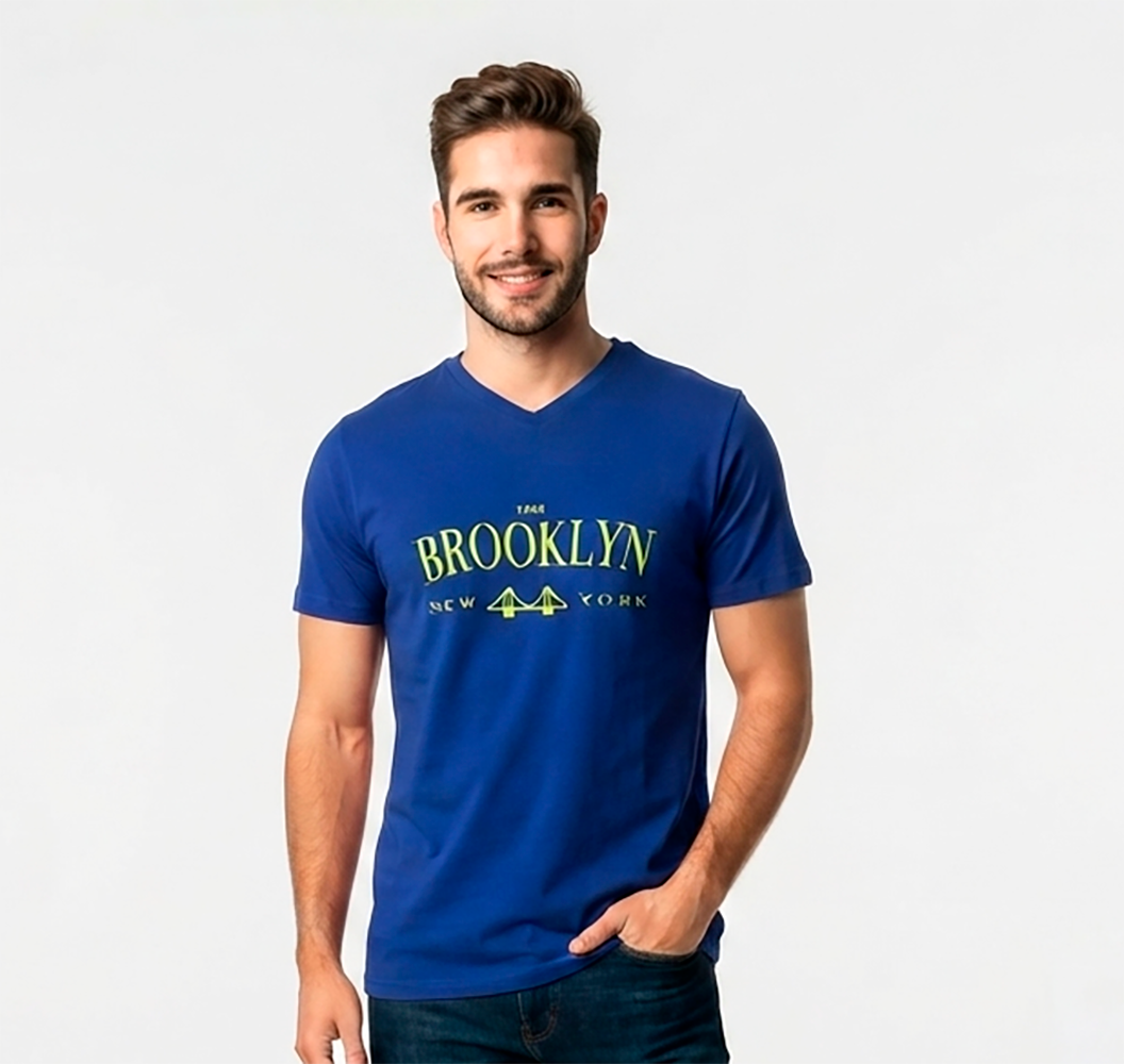 Camiseta hombre, azul, brooklyn 