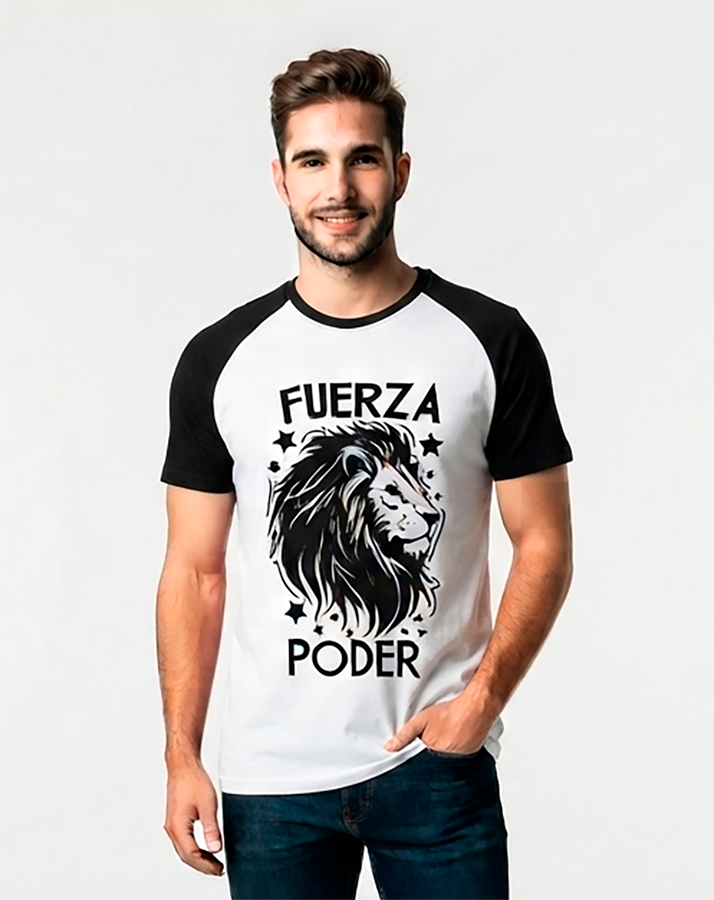 Camiseta hombre blanca, mangas negras, León.