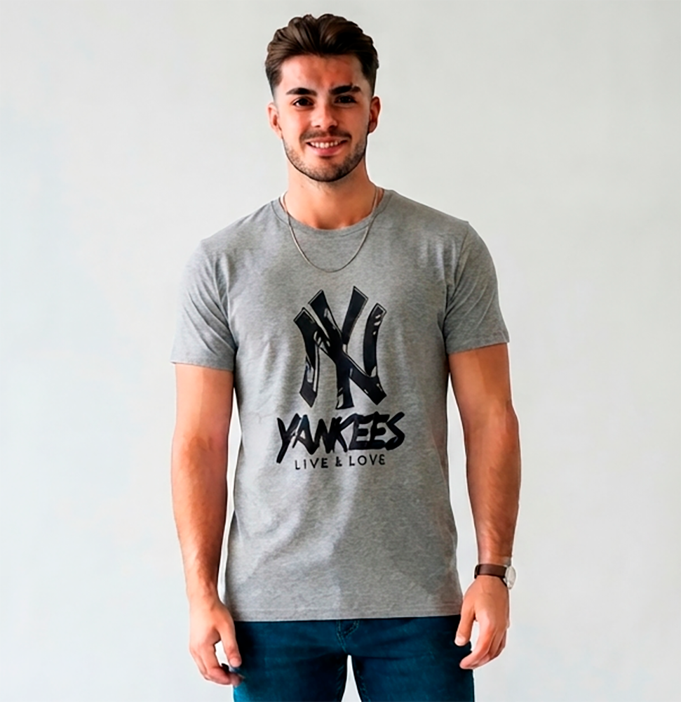 Camiseta Hombre, Gris, Yankies, Vida y Amor