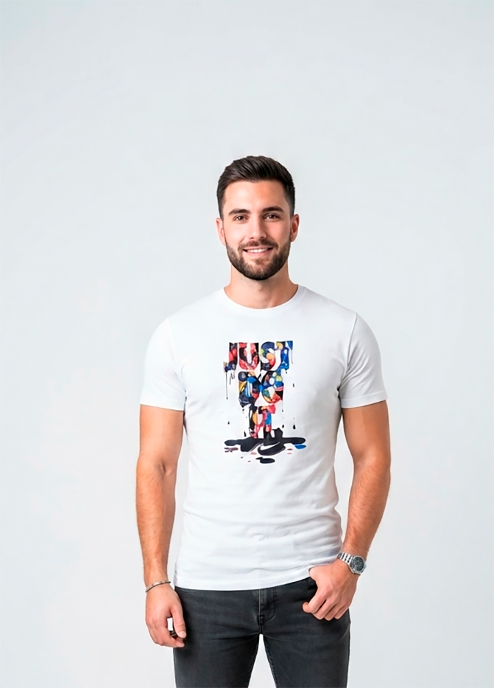 Camiseta Hombre, blanca, Just do it colorido
