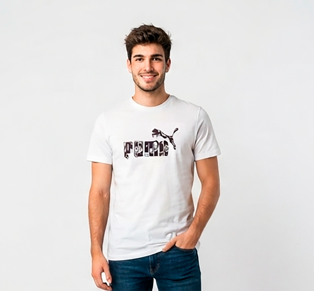 Camiseta Hombre, Blanca, Puma negro tatuado