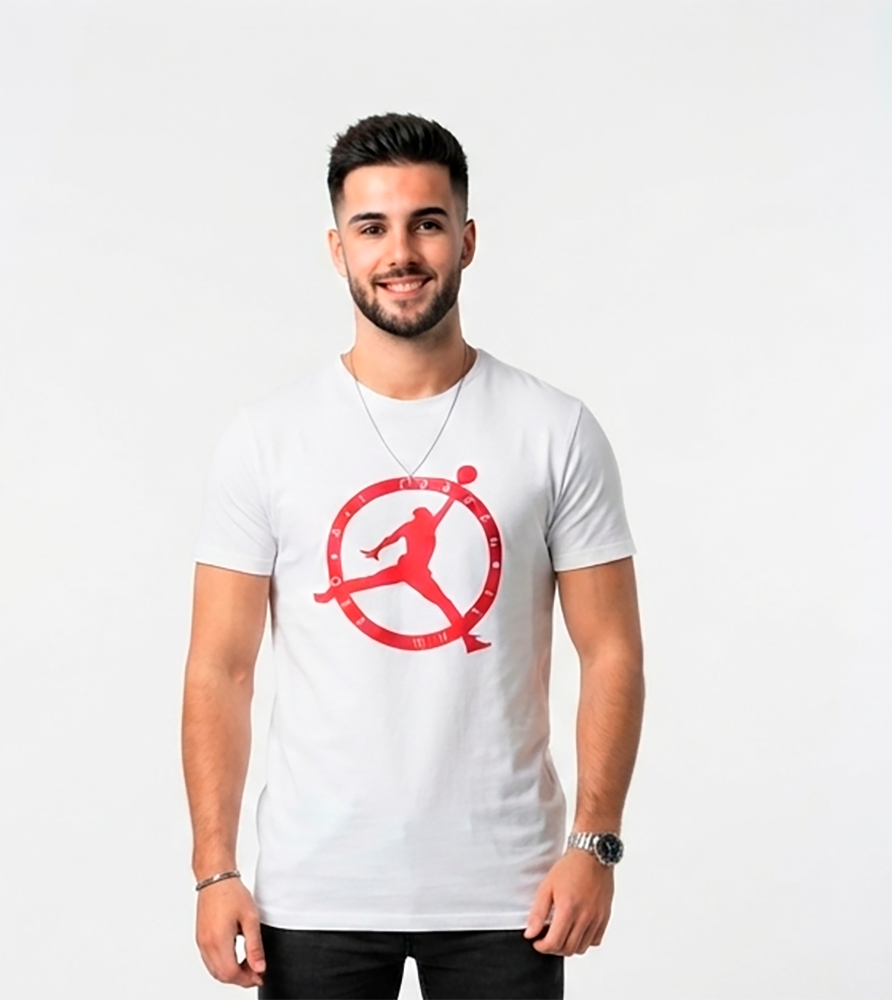 Camiseta Hombre, blanca, mangas cortas, Michael Jordan -rojo
