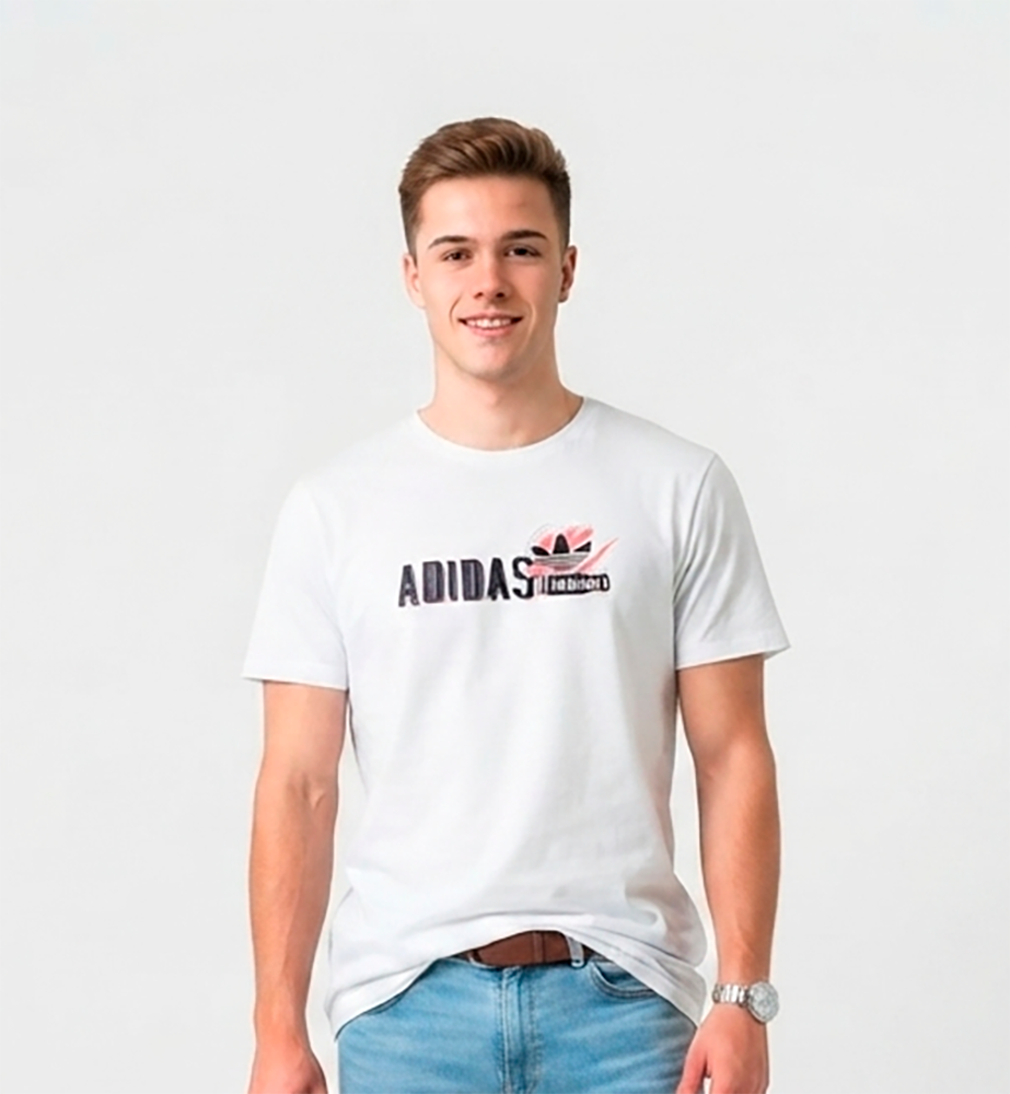 Camiseta Hombre, blanca, mangas cortas, Adidas