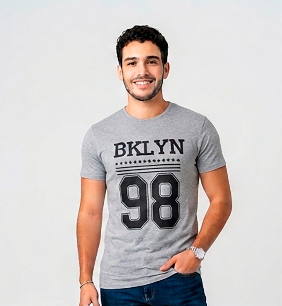 Camiseta hombre, gris, mangas cortas, BKLYN 98