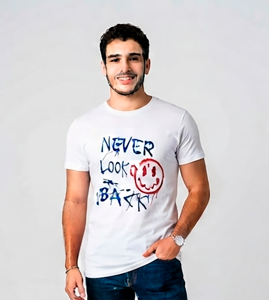 Camiseta Hombre, Blanca, never look back