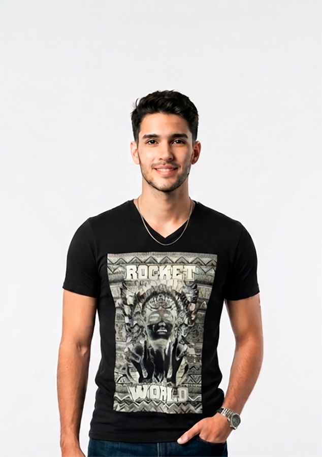 Camiseta hombre, negra, indio rocket